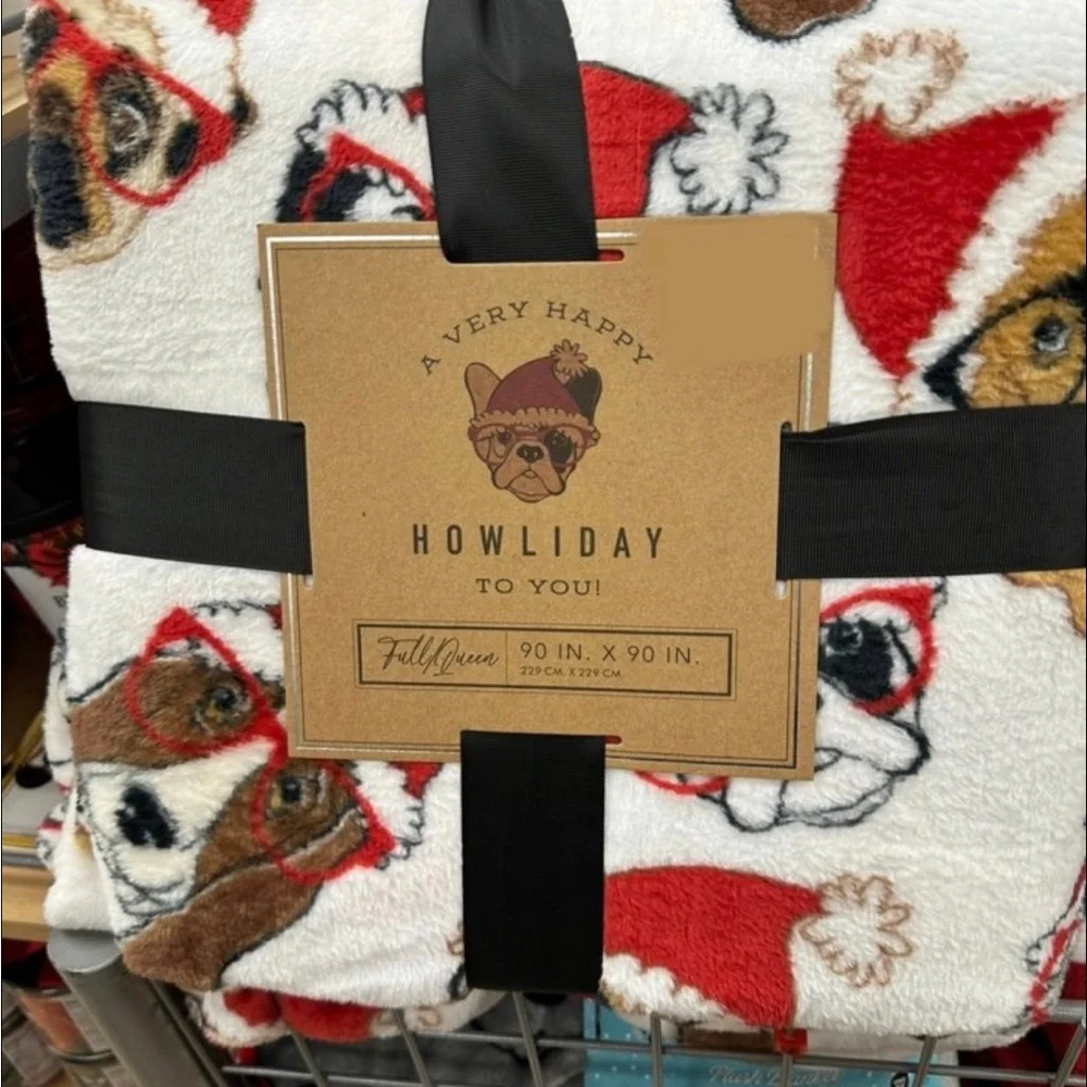 Festive Dog Print Holiday blanket full/Queen